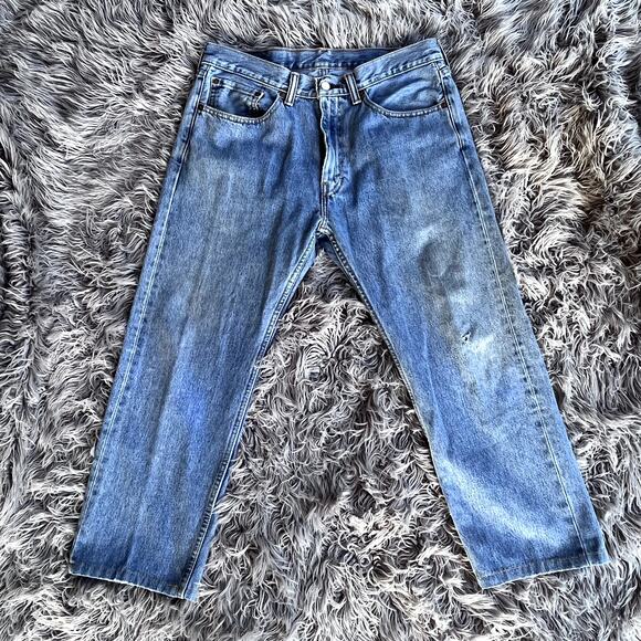 Levi's 505 Bootcut Straight Light Wash Denim Blue Jeans Mens 34 Short Cotton - Picture 3 of 10